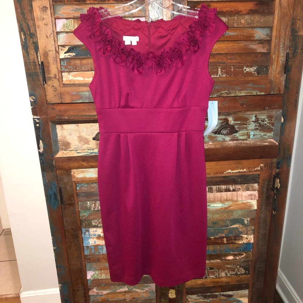 NWT London Times Maroon Rosette Dress Event Ponte Career Office Work Wear